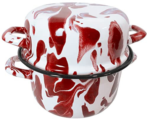 Ollas esmaltadas de 20 cm, diseño de mármol rojo y blanco, mejillones, mariscos, cocina, cocina y cocina