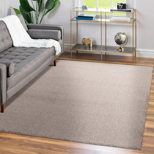 Teppium Moderner Kurzflor Teppich Wohnzimmer 250x350 (240 x 340 cm) Beige - Waschbarer Teppich Dichtere, Flauschig, Extra Weich und Einfarbig - für Schlafzimmer, Esszimmer oder Küche
