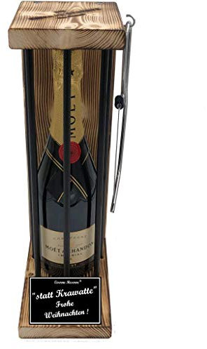 Weihnachten Geschenk für Männer Frauen Geschenkidee Moet Eiserne Reserve Black Edition incl. Notsäge Text s/w Statt Krawatte Frohe Weihnachten Champagner (1 x 0.75 l)