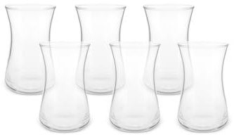KARACA Heybeli Elegant Tea Glass Set of 6 - Clear Turkish Tea Cup Glasses, 170 ml Curved Design Drinkware Cups for Tea Party, Dishwasher Safe