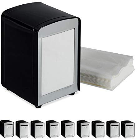 10 x Serviettenspender Retro, Metall, kleine Gastro Serviettenhalter für Eisdiele, Café, Bistro, HBT: 15x9,5x11, schwarz