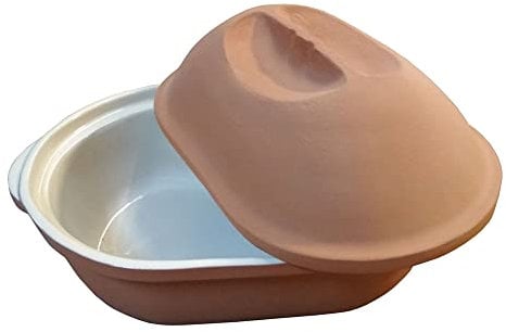MS Steinzeug Terrastone Tonbräter 37,50 x 24 x 20 cm mit weißer Innenglasur Gänsebräter Backofen Rezepte Brottopf backen