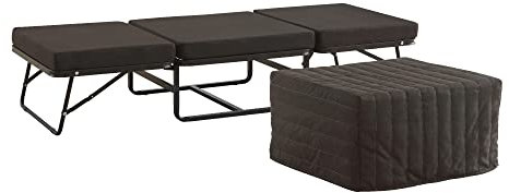 Moments of Glass Divan 2en1 Premium - Cama Plegable de Invitados 197x76 cm, Puff Convertible 78x76 cm, Estrutura de Cama Metálica Estable Negro y Colchón Negro 8 cm de Alto