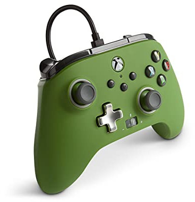 Power A - Mando con Cable, Salida de Audio y Botones programables, de Color Verde Soldier para Xbox One y Xbox Serie X (Xbox One)