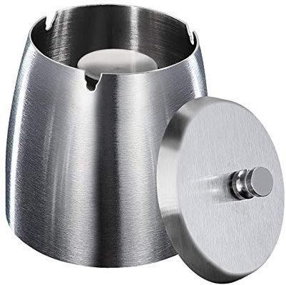 HONZUEN Aschenbecher mit Deckel, Standaschenbecher für Draußen, Outdoor Aschenbecher Geruchsdicht, Windaschenbecher Edelstahl für Garten Balkon, Camping & Unterwegs - Silber Mittel