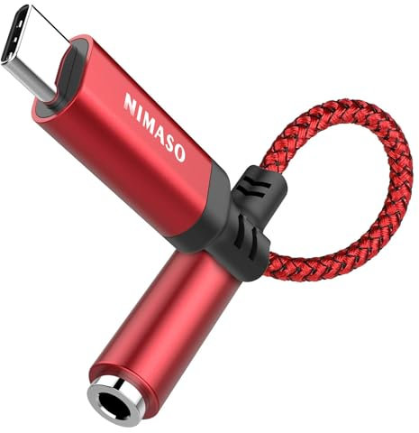 Nimaso USB C zu 3.5mm Klinke, USB C Aux Adapter zu Kopfhörer Jack Audio Adapter, Type C auf Klinke für Samsung Galaxy Note20 S20 Ultra Note10 A80 Huawei P40/P30 Pro/P20,Google Pixel 4XL (Rot)