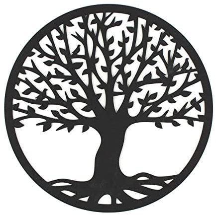 CONTRAXT Arbre de vie decoration murale bois. Cadre mandala tableau deco arbre de vie celtique decoration murale mural sculpté bois cadeau zen panneau geometrie sacree salon (Arbre de la vie, Noir)
