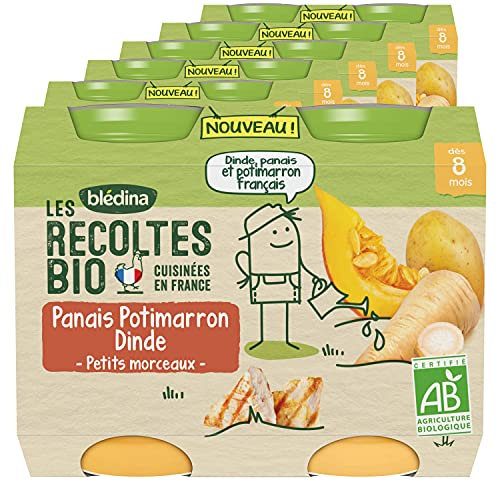 Blédina Les Récoltes Bio, Petits pots bébé Bio dès 8 Mois, Panais Potimarron Dinde, 2x200g (Packx6)