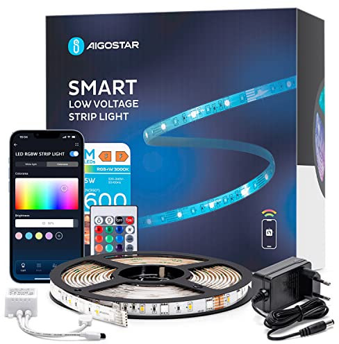 Aigostar Tiras LED 5m Impermeable WiFi Luces Inteligentes RGBW 3000K luz calida, Controlas con App y IR Control Remoto. Compatible con Alexa, Google Assistant.