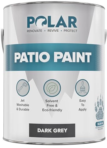 Polar Patio Paint - Dark Grey RAL 7015-5 Litre - Outdoor Floor Paint for Concrete, Garden Patio, Stone, Pathway Flags & Paving Slabs - Easy to Use UV & Weather Resistant