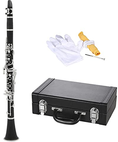 Btuty Clarinet ABS 17 Key bB Flat Soprano Binocular Clarinet With Pair of Glove, Cleaning Cloth, Padded Case, Woodwind Instrument for Beginner Student