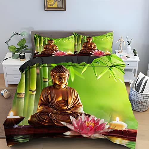 LLSZAHD BettwäSche 135x200 GrüNer Zen-Buddha Weiche Und Angenehme Schlafkomfort 100% Mikrofaser BettwäSche-Sets -1 Bettbezug 135x200 cm + 1 KissenbezüGe 80 X 80 cm