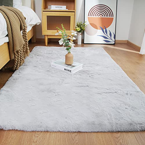 Ghouse Kurzflor Wohnzimmer Teppich Schlafzimmer Matte Moderner Home Flauschig Weich Teppiche für Kinderzimmer Anti-Rutsch Unterseite Waschbarer Teppich 90x150 cm Grau