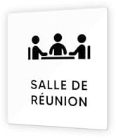 DECOHO - Plaque Porte PMMA - Pictogramme Noir - Salle de Réunion 9x9 cm - Signalétique Fonctionnelle - Blanc