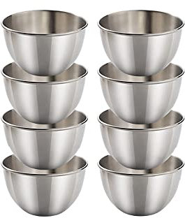 maiwalk 3.35 inch Stainless Steel Sauce Dishes Dipping Bowls Round Seasoning Small Sauce Cups Dip Ice Cream Dessert Bowls Serving Sushi Cereal Salad Snacks Appetizer Bowls 8 Pack (Silver, 3.35 inch)