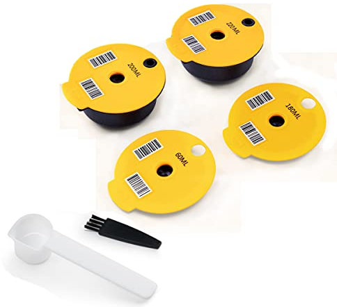 HAILASRE 2 Pack Dosettes Tas simo réutilisables 200 & 220ml PP Plastique Filtre à capsules de café rechargeables avec 2 couvercles de codes à barres lisibles 60 & 180ml Compatible pour Tassimo Machine