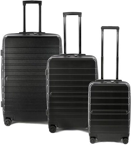 JSA 45610 Reisekoffer Set 3-teilig, alle 3 Koffer mit TSA Schloss, Teleskoptrolleysystem, Tragegriff und 360° Rollen, Handgepäck-Koffer S mit USB-Port und Fach für Powerbank, 3er Reisegepäck schwarz