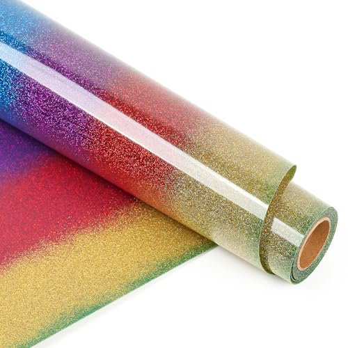 Lya Vinyl Regenbogen Glitze Plotterfolie Textil, Glitzer Flexfolie Plotter Textil für Cricut, Silhouette Cameo, Textilfolie Plotter für DIY T-Shirt, Stoff