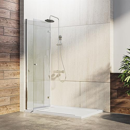 IMPTS Walk In Dusche Duschwand 100x185cm Faltbar Duschtür Duschtrennwand für Duschwanne klappbar Pendeltür aus 6mm klar ESG Glas