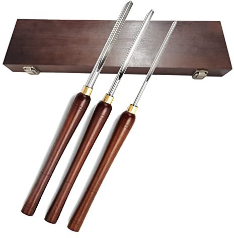 Bowl Gouge Lathe Chisel Set, 3 Pieces Wood Lathe Turning Tools with HSS Blade,Walnut Handle and Brass Ferrules in Wooden Storage Case (1/4, 3/8 and 1/2 Flute)