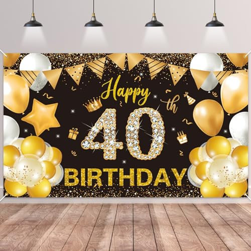 40 Geburtstag Dekoration,BTZO 40 Geburtstag Banner Schwarz Gold,Extra Große 40 Geburtstag Hintergrund Banner,40 Party Geburtstagsdeko Frau Mann