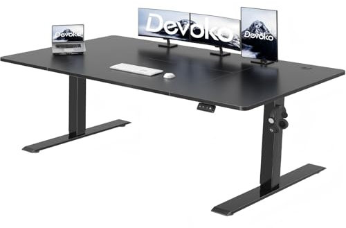 Devoko Bureau Assis Debout 180x80cm,Table Assis-Debout réglable en Hauteur,Bureau avec Crochet pour Sac à Dos et Panneau Intelligent à mémoire, Bureau à Domicile avec Panneau d'épissage,Noir
