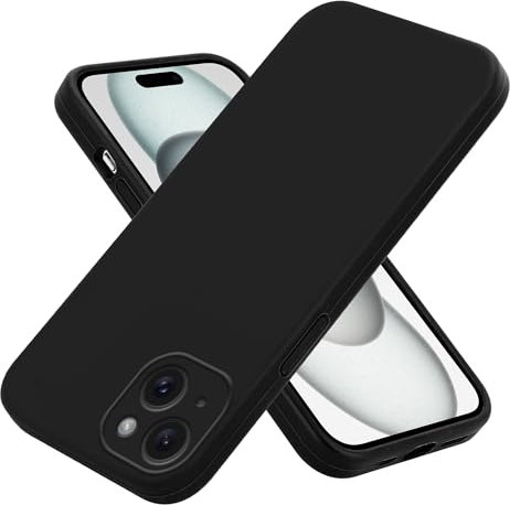 PIXFAB Compatible With iPhone 15 Plus Case, Slim Liquid Silicone Shockproof [Anti-scratch] Armor Case, Protective Soft Rubber Gel Phone Cover For iPhone 15 Plus - Black