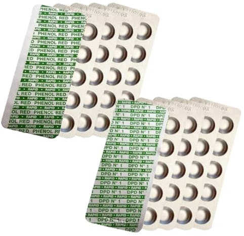 KiAqua Testtabletten Rapid für Schütteltester, DPD 1 freies Chlor/DPD 4 Aktivsauerstoff/Phenol Red pH-Wert, 50x, 100x, 250x, 500x, Wassertester (PH RED / 100 Tabletten) (2x50-DPD1-PhRed)