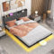 COSTWAY Lit 160x200 cm Design Flottant avec Éclairage LED, Cadre de Lit Double avec Sommier et Tête de Lit Rembourrée Réglable, Multiprise 2 Prises 2 Ports USB, Contrôle par APP, Assemblage Facile
