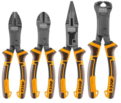 INGCO 4 Pcs Pliers Set, 8 Combination Plier, 8 Diagonal Cutting Plier, 8.5 Long Nose, 8.5 End Cutting HKCPS5841