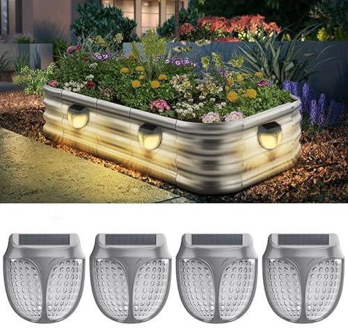 YINDUZ Raised Garden Bed Solar Lights Magnetic, IPX4 Waterproof Solar Lights Outdoor Dusk to Dawn, Solar Powered Garden Lights for Planter Raised Beds, 4 Pack