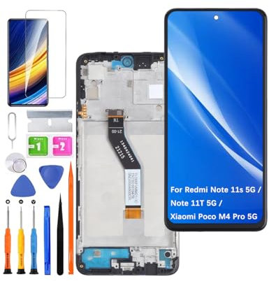 Pantalla original de repuesto para Xiaomi Redmi Note 11s 5G / Note 11T 5G pantalla LCD, para Xiaomi Poco M4 Pro 5G Display Touch Digitizer Assembly Kit de piezas de reparación (negro con marco, no