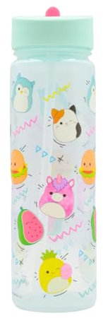 Hox Squishmallows Pink Drinks Bottle Eco Freindly BPA-free Plastic School Water Bottle with Removable Straw, Spills Proof for Squishmallows Fan & Collector Officially licensed Merchandise 600ML