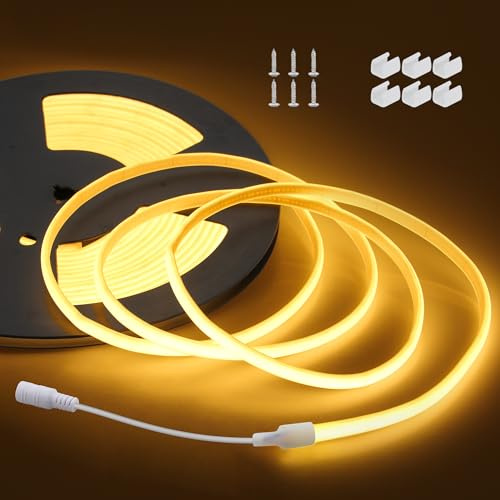 ALITOVE LED Band Aussenbereich Wasserdicht 10m 24V Warmweiß LED Streifen | Flexibel 320LEDs/m, COB 3000K, 8mm Breit, für DIY Heim-Innendekoration, Nicht Selbstklebend, Ohne Netzteil und Dimmer