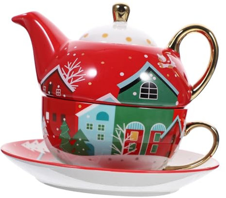 Hoement Set Di Teiere Natalizie in Ceramica Tazza Di Natale Teiera A Tema Natalizio Adorabile E Utilitaria