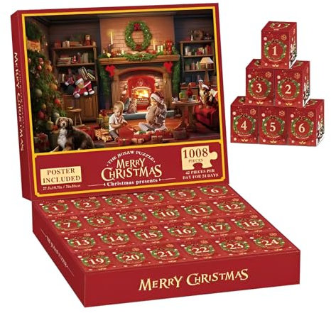 Jigsaw Adventskalender 2024, Weihnachten Adventskalender Jigsaw Puzzle 1008, 24 Boxen Puzzles für Weihnachten Urlaub Puzzle Countdown bis Weihnachten Puzzles g-ift