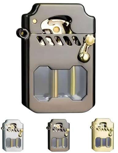 Retro-Mecha-Feuerzeug aus Metall, cooles Steampunk-Feuerzeug aus Metall und Kupfer, einzigartiges, cooles, winddichtes Grabenfeuerzeug for Herren, Kerosinfeuerzeug mit sichtbarem Fach und Klappdeckel,