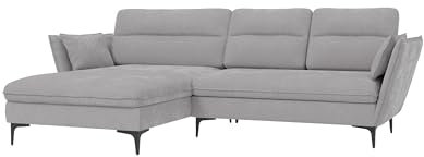 S-Style Möbel Sofa Couch Ecksofa Eckcouch L Form Mit Schlaffunktion Bettkasten 260 x 168 x 91 cm Samtstoff Freistehend Links Metallbeine Schwarz Brigitta Hellgrau