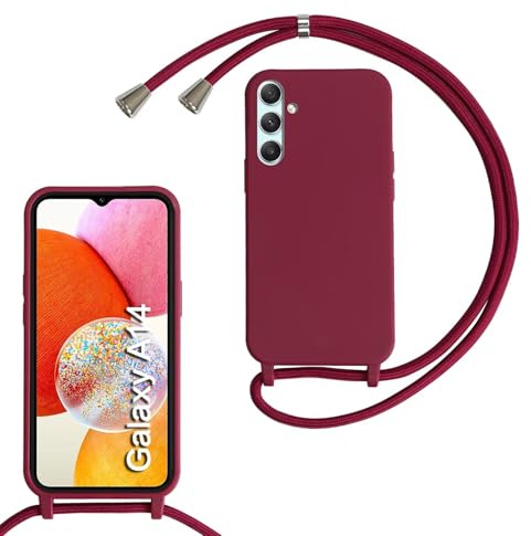 xinyunew Handykette für Samsung Galaxy A14/A14 5G Hülle mit Band, Handyhülle mit Schnur zum Umhängen, weiche TPU Silikonhülle mit Band [abnehmbar] Halskettenhülle für Samsung Galaxy A14/A14 5G-Rot | Kameraschutz und Bildschirmschutz, Necklace Handyhülle mit Schnur Stossfest Schutzhülle für zum Umhängen Case mit Kordel