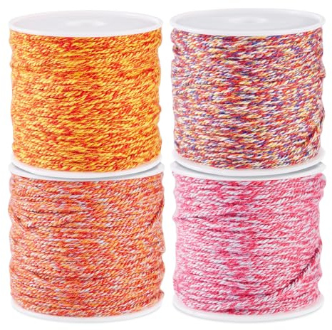 Sparkeads - 4 rotoli di corda di cotone intrecciata, filo per macramè arancione rosso, 1,2 mm, cordino con nodo cinese, perline intrecciate, per la creazione di collane, nappe, campane eoliche