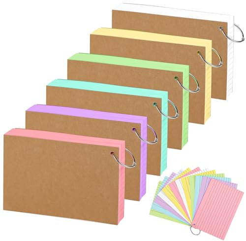 600 Sheets Colored Index Cards with Rings - A6 Size Double-Sided Ruled&Blank Index Cards Lined Note Cards for School Office Supplies, 150GSM, 6 Colors PAP06A6MX1