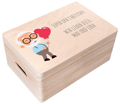 Creative Deco Personalisierte Geschenke für Opa | Holzkiste mit Deckel | 30 x 20 x 14 cm | Opa Geschenk Geburtstag Ostern | Geschenkkiste Geschenkidee