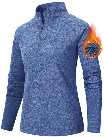 AjezMax Womens 1/4 Zip Sports Long Sleeve Top Running Shirts Yoga Gym Jogger Fitness Activewear Quick Drying Tee Shirts Sky-Blue
