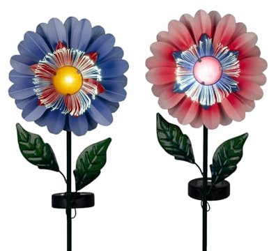 formano 2er Set Solar-Blüten Gartenstecker Metall Lila Pink 83 cm Blumenstecker Gartendeko Solarleuchte Figur Blume Outdoor Beleuchtung Gartenfigur Dekoration Außen Licht