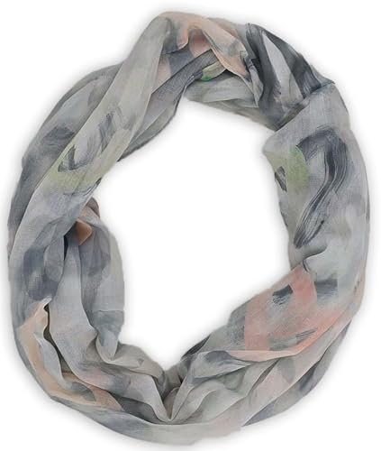 styleBREAKER Damen Loop Schal mit Brushstroke Herz Muster | luftiger Schlauchschal | weiches Halstuch für Frühling und Sommer aus Viskose 79 x 49 cm, Farbe:Grau-Rose