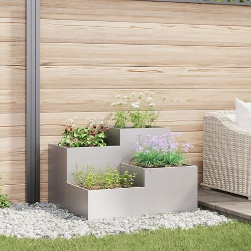 Homgoday Edelstahl-Gartenpflanzer Silber 80x80x60 cm, rechteckig, für Terrassen und Moderne Gärten Model865859