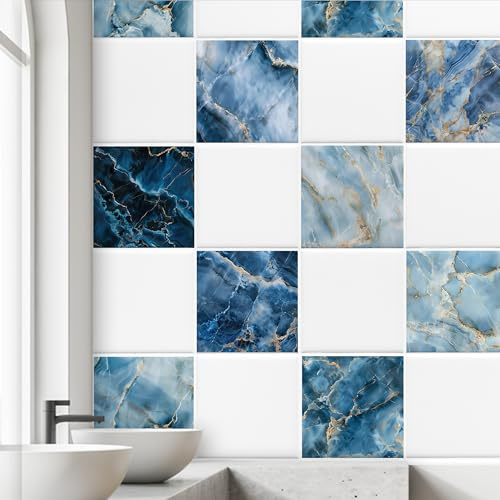 GRAZDesign Marmor Optik Wandfliesen Selbstklebend Blau Weiß Hochwertige Klebefliesen Bad & Küche Design Fliesen - 20x25cm / 20 Stück