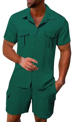 Herren-Sommer-Outfits, 2-teiliges Set, Shorts und T-Shirts, Baumwoll-Leinen-Anzug, Loungewear-Sets, Shorts, weiches, bequemes Poloshirt und kurzes Revers, Oberteil und Hose, Button-Down-Shirt und