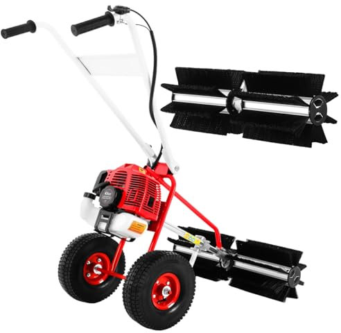 Fraise à neige à essence 43 cm³ - Balayeuse à essence - Pelle à neige avec brosse de 60 cm de largeur et lunettes de protection - Kit de balayage pour gazon artificiel, routes