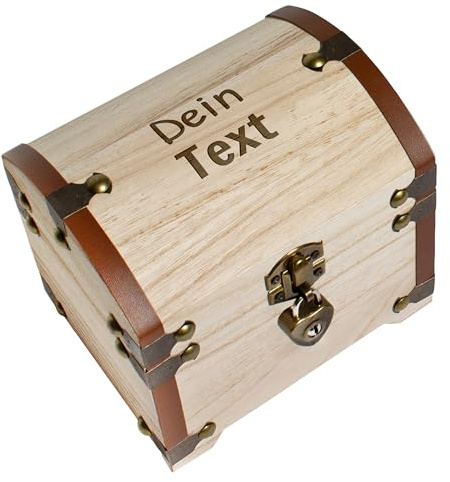 True Statements Personalisierte Schatztruhe mit Wunschname – personalisierte Erinnerungsbox – Geldgeschenk Verpackung Hochzeit – Erinnerungsbox Schatzkiste - Holz, 14,5x11,5x13 cm